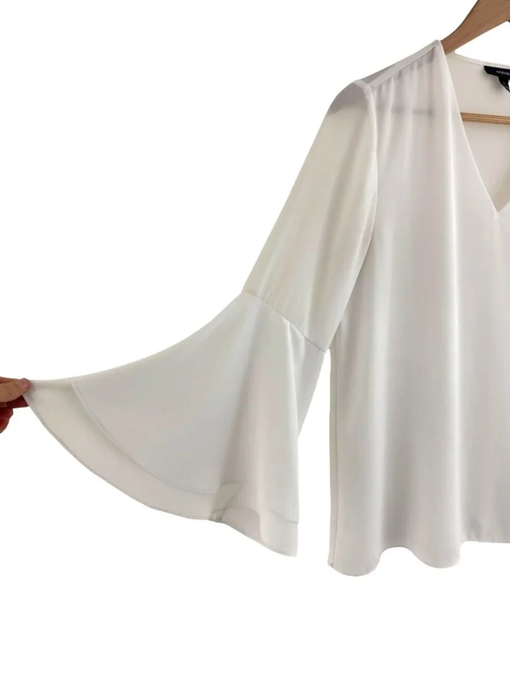 Alfani White‎ Tiered Bell Sleeve Lined Blouse Top Shirt Size 4 V-Neck Tunic